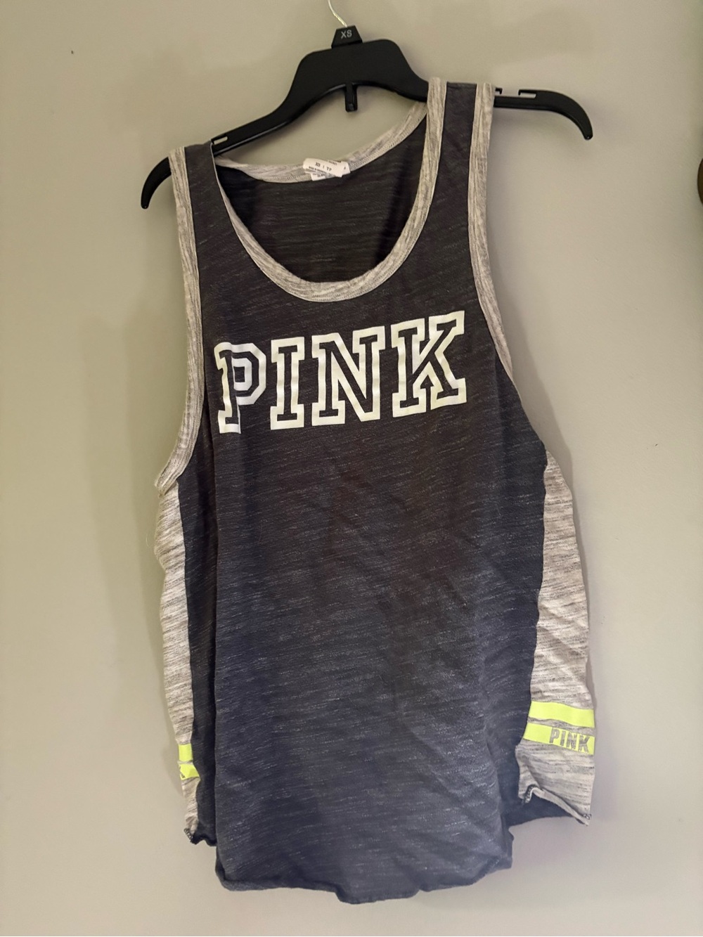 PINK Victoria's Secret Black & Gray Logo Tank with Neon Accent